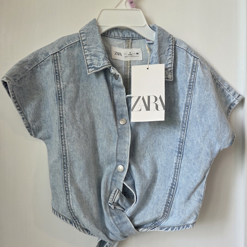 Zara Girls Denim Tie Front Shirt 3T
